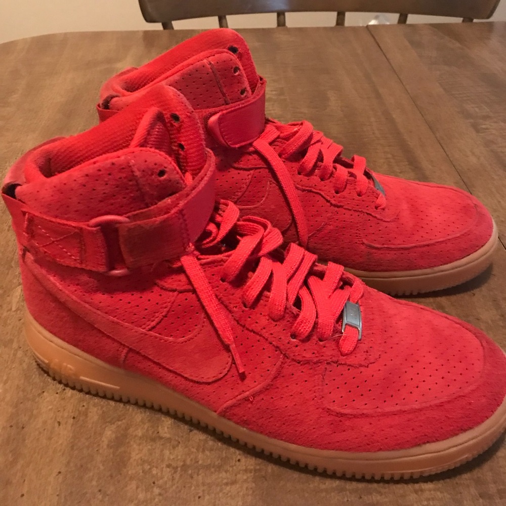 Suede red leather Nike hi tops